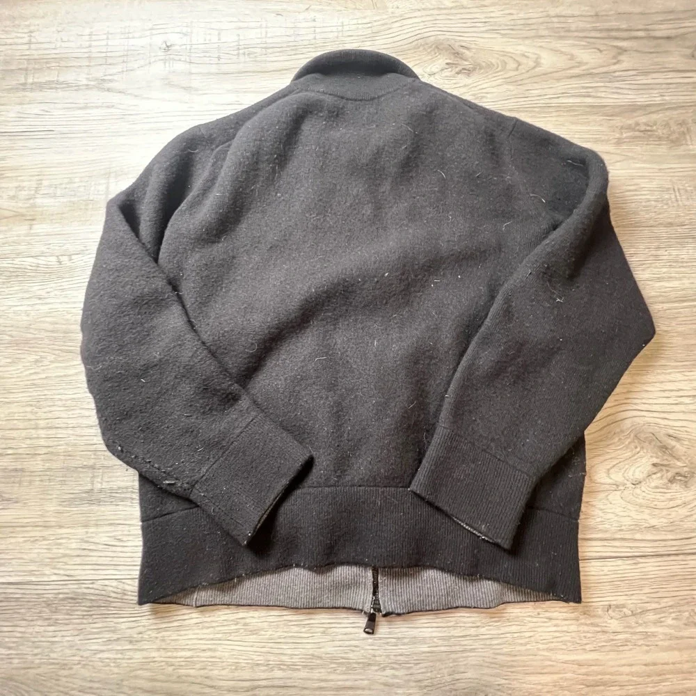 Banana Republic Sweater Jacket Mens Small Black Merino Wool‎ Elbow Patch AE51